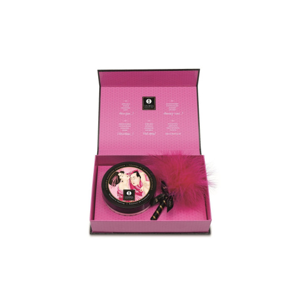 Mini Coffret poudre corporelle framboise et plumeau assorti 